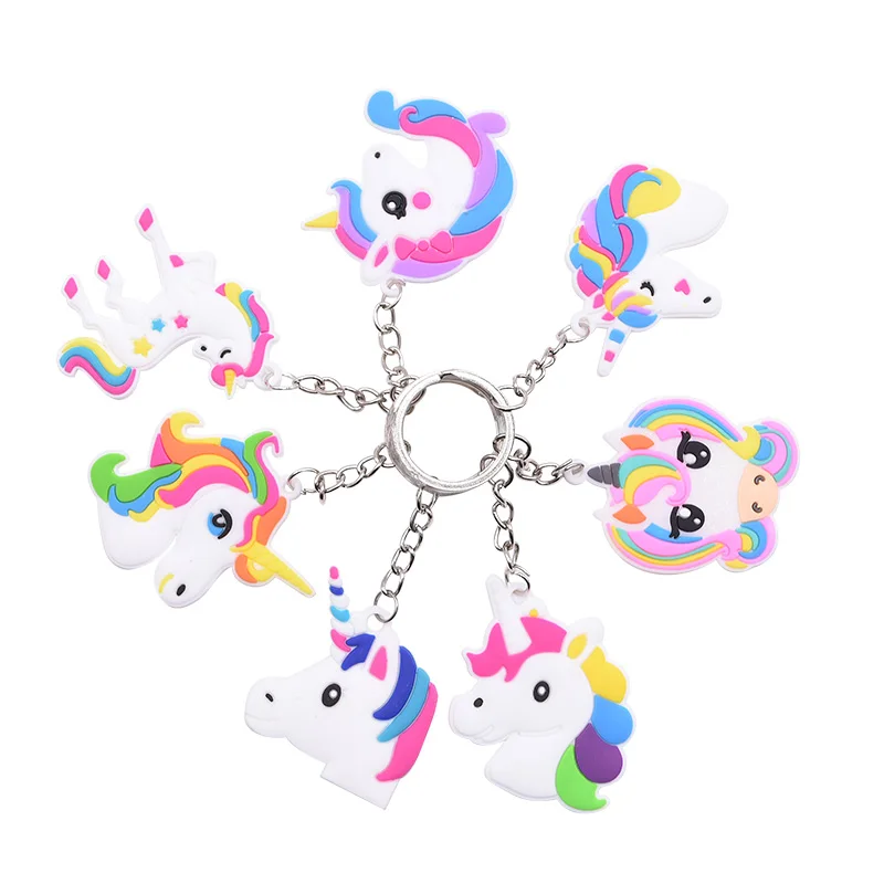 5Pcs Rainbow PVC Cute Animal Horse Unicorn Keychain Alloy Key Ring For Men Women Bag Phone Car Party Decoration Kids Favors