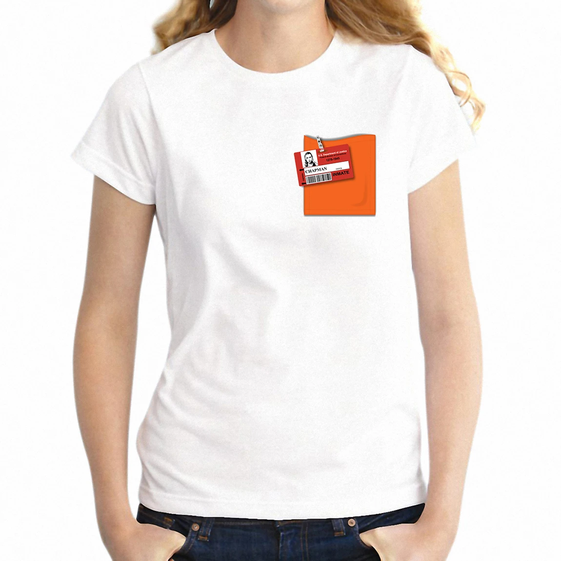 

Women's T Shirt Orange Is The New Black Prison Card Printed Pocket Girl's Tee