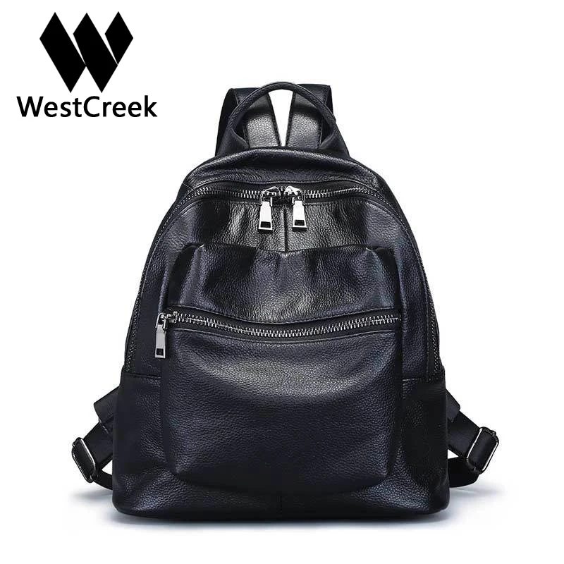 

WESTCREEK Brand Women Soft Genuine Leather High Quality Black Backpack Casual Travel Bag Female Small Daily Backpack