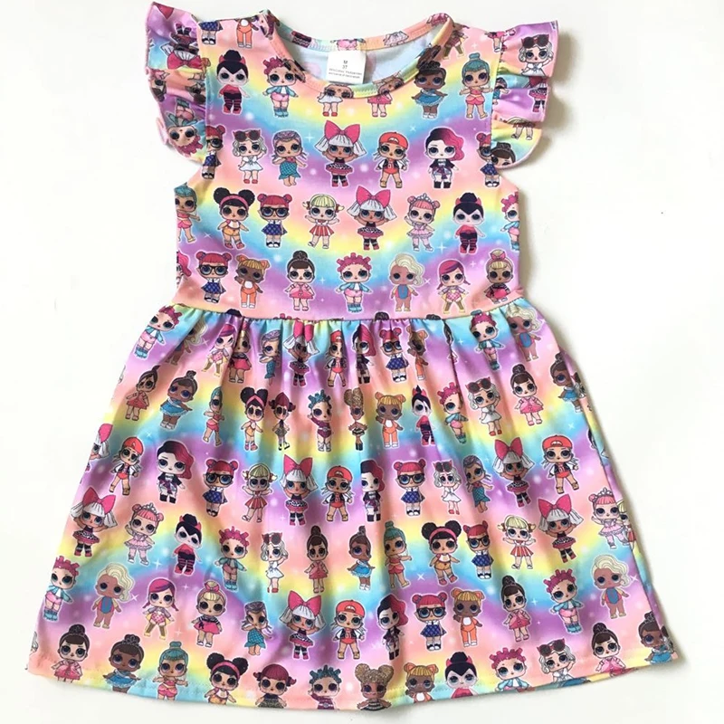 

2019 Europe and the United States popular summer new girl baby clothes round neck short-sleeved cartoon print girl dress