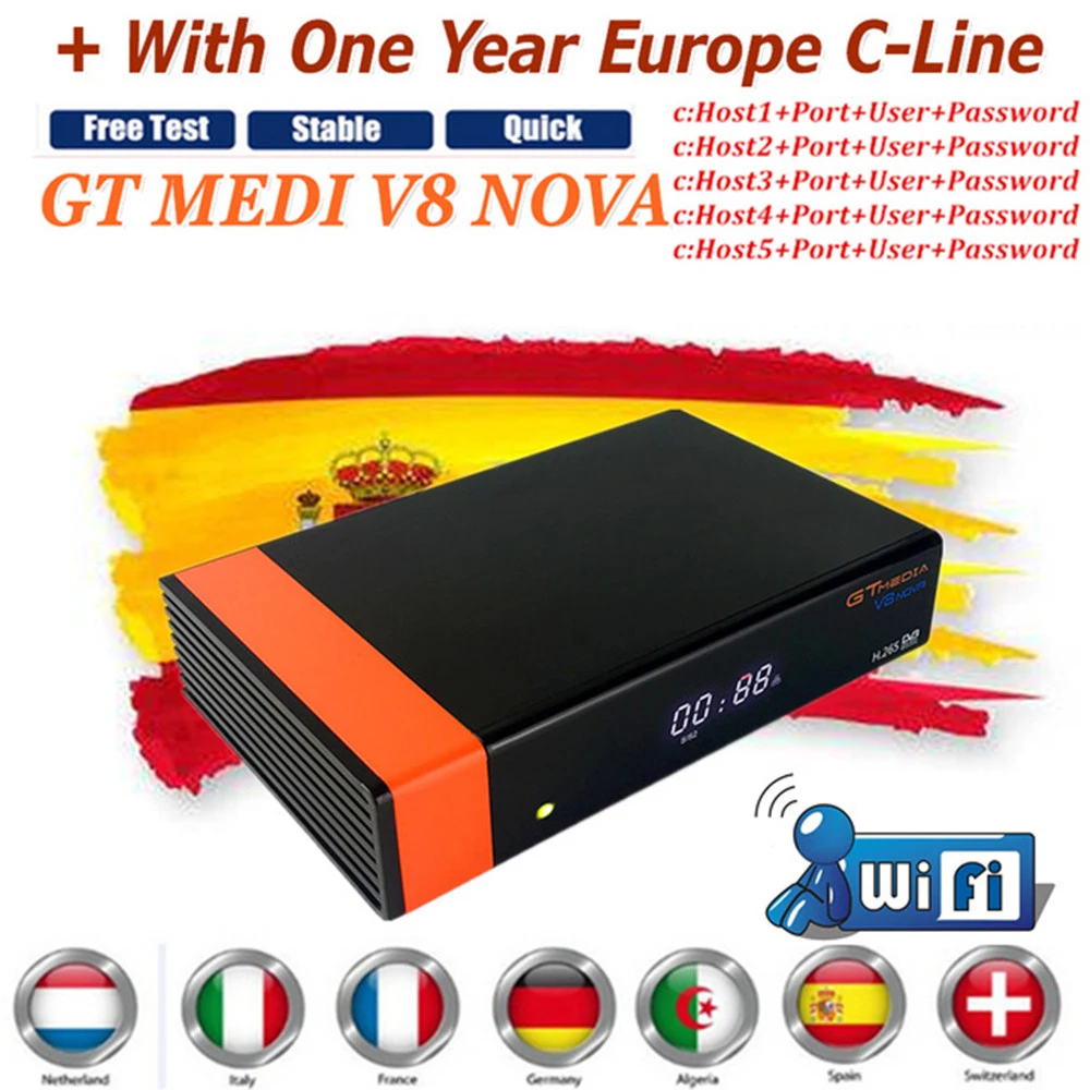 Испания спутниковый ресивер GTMEDIA V8 Nova DVB-S2 + 1 год Европа Cccam 5 резких перемен температуры Full HD 1080p Поддержка H.265 новая модель v8 супер