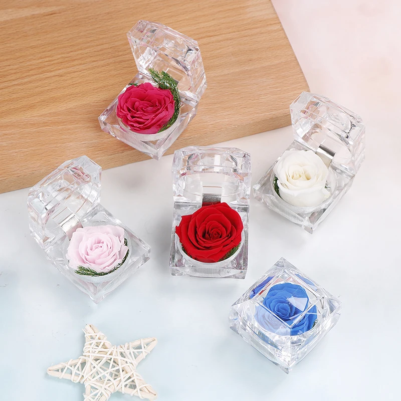 Fashion Valentines Engagement Box Jewellery Packing Box Immortal Preserved Fresh Flower Rose Ring Box Wedding Creative Gift Box