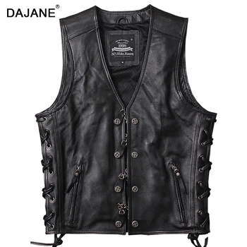 

Men's casual genuine leather vest sleeveless garment style Knight locomotive layer cow genuine leather jacket Motorcycle Jacket