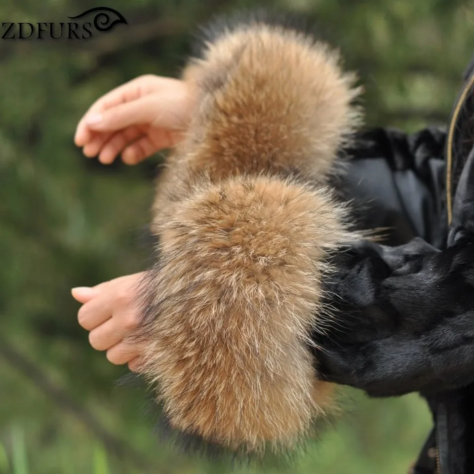 ZDFURS * зимние женские пальто манжеты модные меховые аксессуары браслет из натурального меха енота манжеты ZDC-163009
