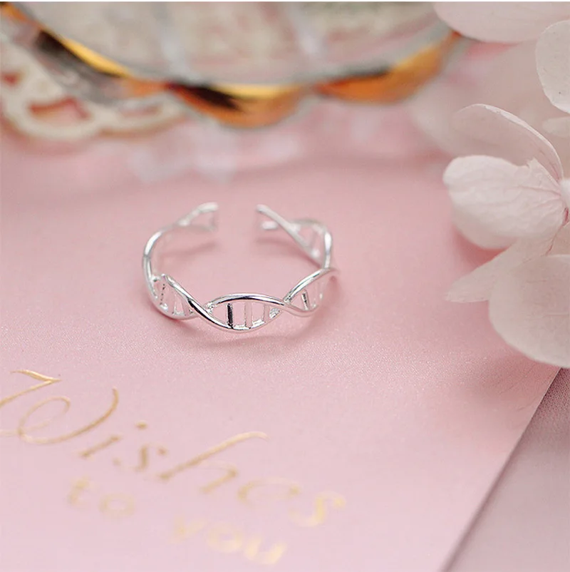 Женское серебряное кольцо, регулируемое DNA химическая молекула, кольца с Двойной спиралью, минималистское кольцо, дропшиппинг, вечерние, подарок, новинка 925