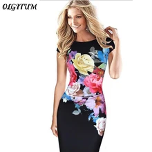 Горячее предложение! S-5XL летнее платье элегантное модное женское платье большого размера с принтом розы простроченное эластичное облегающее платье-карандаш на бедрах