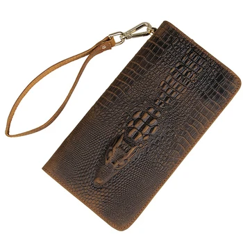 

Alligator veins cow genuine leather wallets for men high grade long male business luxury new zipper Card Holder Clutch Wallets
