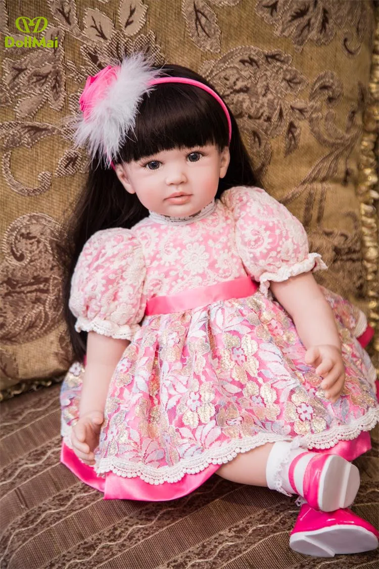 

24"/60 cm Colorful Dress Reborn Babies Doll Princess Girl Baby Doll Soft Vinyl Silicone Lifelike Toddler Doll Toys Bebes reborn