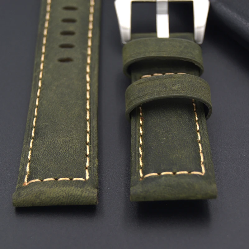 Мужской продукт 22 мм 24 мм ремешок для часов ручной работы итальянский зеленый винтажный ремешок из натуральной кожи ремешок для Panerai PAM+ инструмент