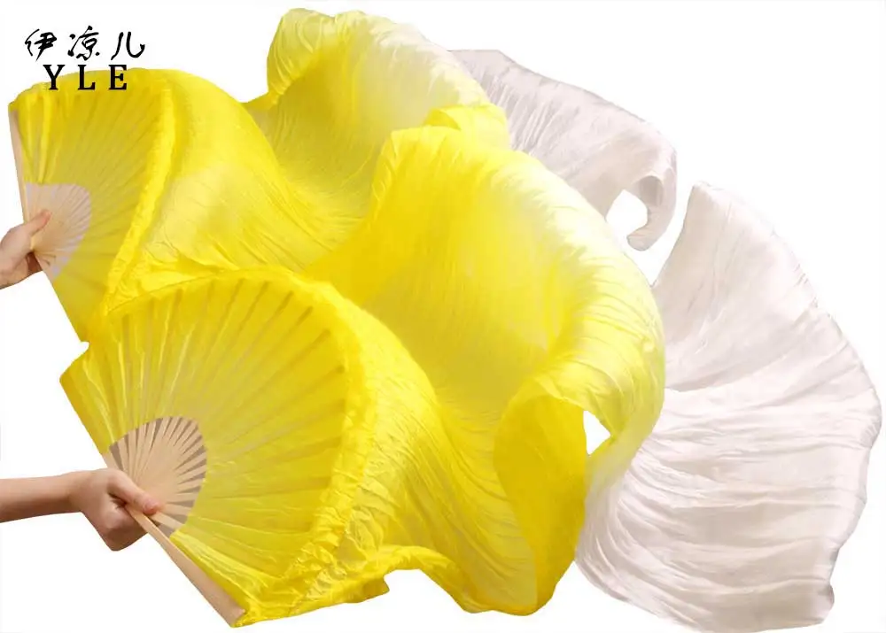 

2018 New arrivals women silk belly dance fan veils of belly dance fans on sale Yellow+White