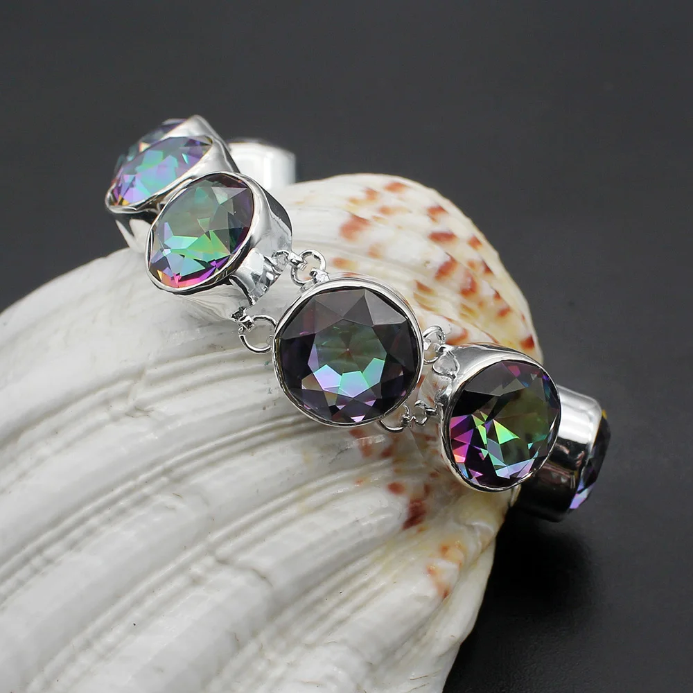 Модная бижутерия Hermosa большой круг синий двухцветное стекло 925 браслеты из стерлингового серебра 8 дюймов регулируемые