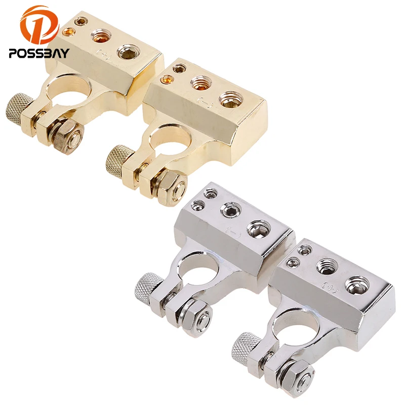 Pair Positive/&Negative Car Battery Terminal Connectors 0 2 4 8 AWG Gauge Golden