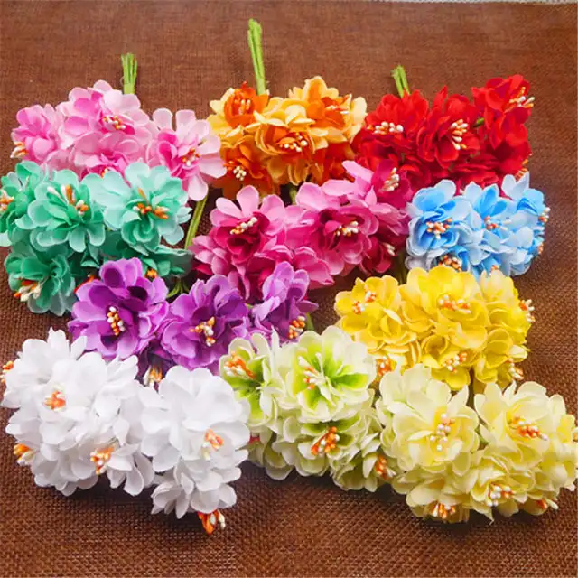 091 6 Pièces Pas Cher étamines De Soie Fleurs Artificielles Pour La Maison De Mariage Décoration Bricolage Couronne Décorative Mariée Bouquet