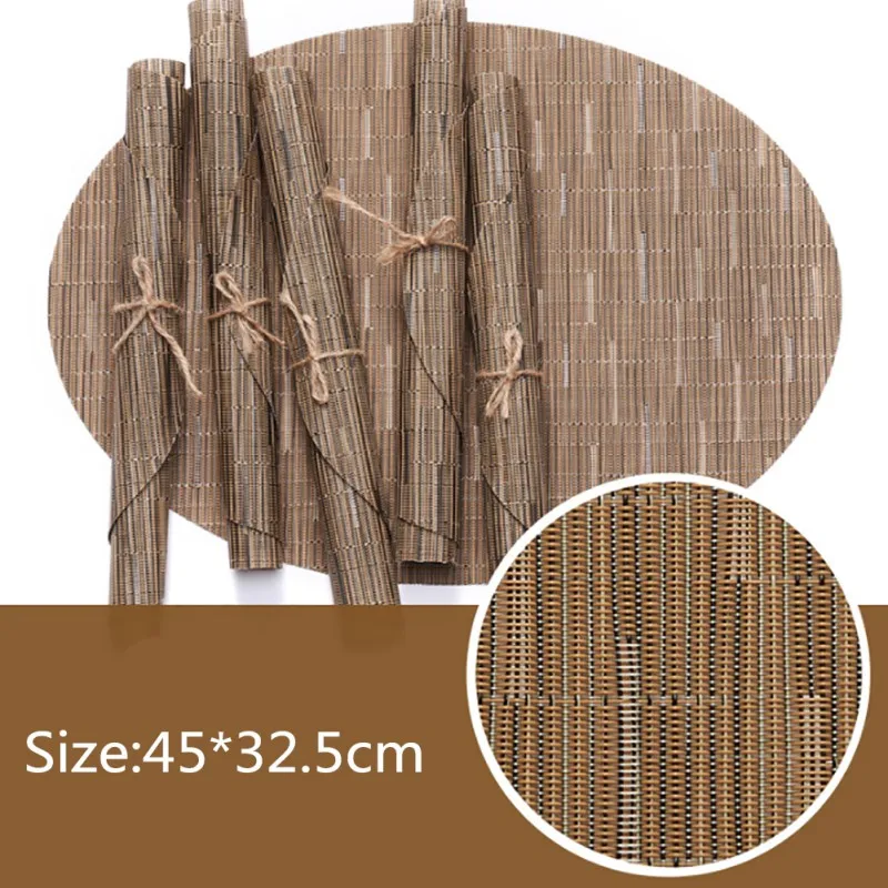 Bamboo Texture PVC Rectangular Mats Non-Slip Heat Insulation Braided Placemat Kitchen Restaurant Bowl Plate Cup Pad Table Mat