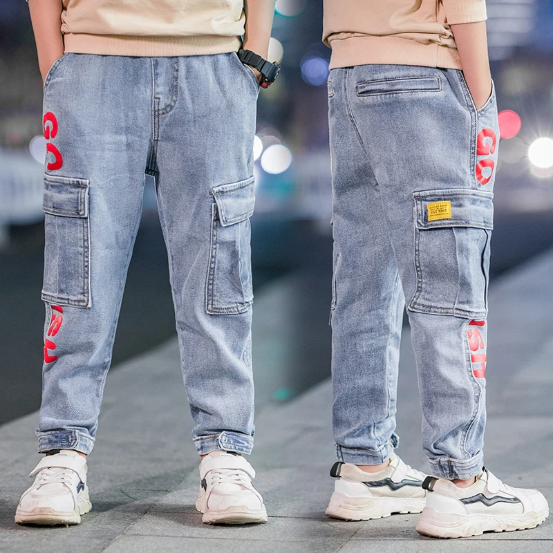 

Boys Jeans 2019 Autumn New Children Casual Overalls Pants Teenage Denim Pants Clothes Big Kids Trousers for 4-13 Years Clothing