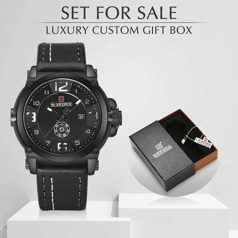 Cena NAVIFORCE męskie zegarki Top Luxury Brand sport wojskowy męski zegarek kwarcowy skórzany zegarek wodoodporny z zestaw pudełek na sprzedaż