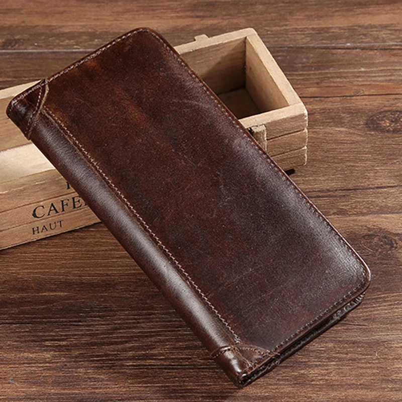 

THINKTHENDO Men's Split Leather Long Wallet Bifold Money Card Holder Clutch Purse Slim Hot