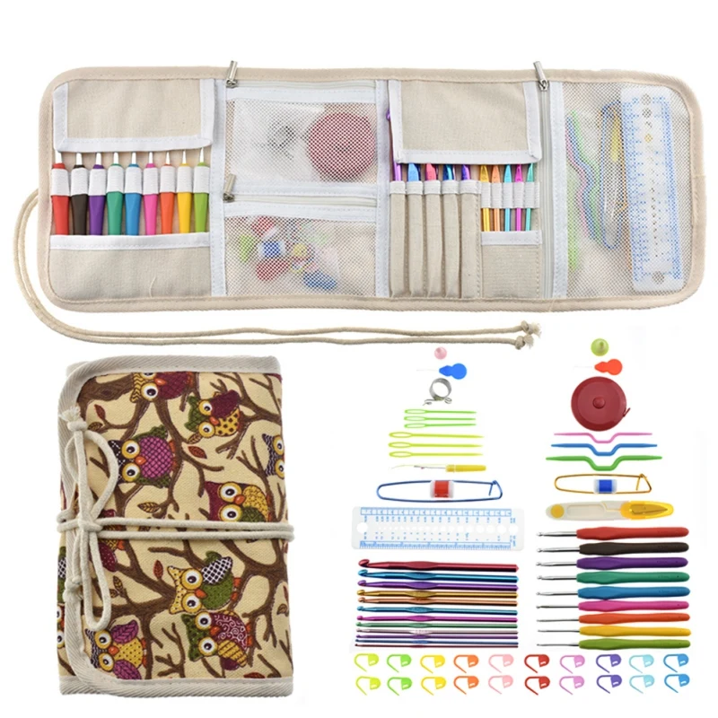 

Multi-color Knitting Crochet Tool Set with Owl Bag 63 Bearded Needle for Cross Stitch Home Embroidery Thread DIY Gift Accessory