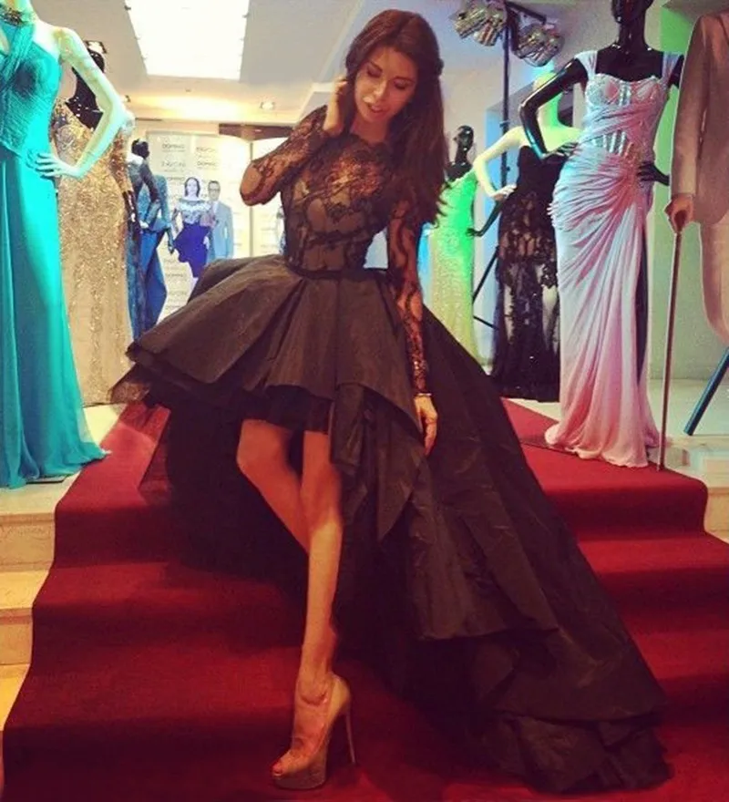 2016 Sexy Black Puffy High Low Black Prom Dresses Long ...