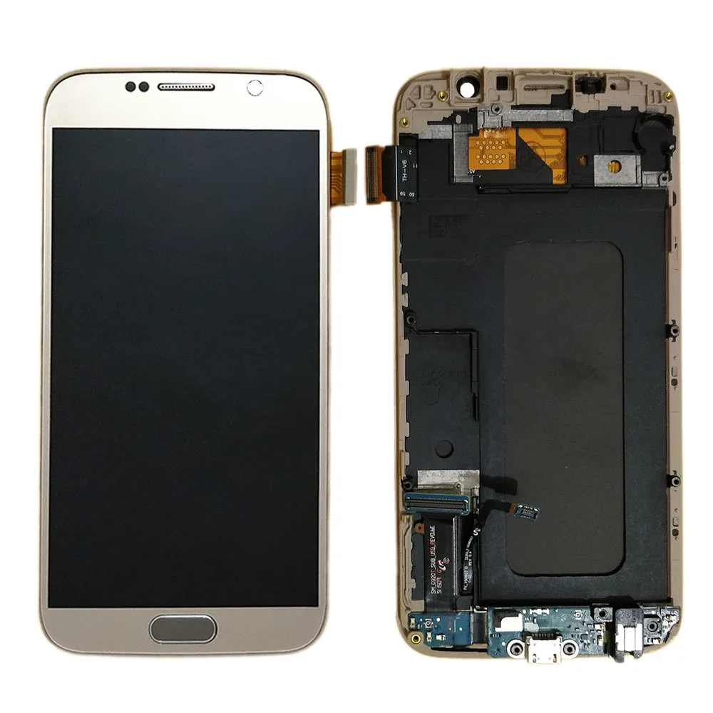Дешево G920f font b lcd b font для samsung GALAXY S6 G920 G920F font b lcd b font дисплей кодирующий преобразователь сенсорного экрана в сборе с рамкой для samsung S6 TFT font b lcd b font дисплей