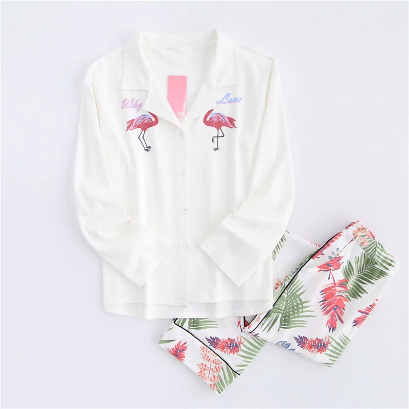 women knitted cotton pajamas sets spring (2)