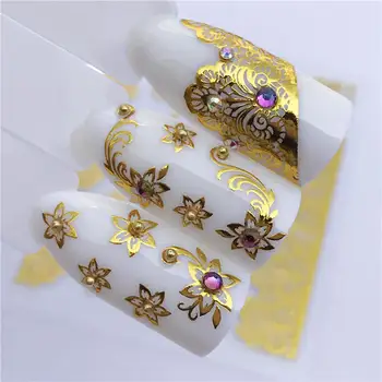 

WUF Gold 3d Nail Art Stickers Hollow Decals Mixed Designs Adhesive Flower Nail Tips Decorations Salon Accessory