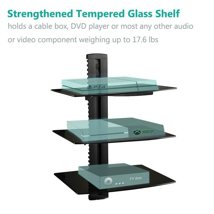 Black Floating Shelf With Strengthened Tempered Glass For Dvd Players/cable  Boxes/games Consoles/tv Accessories Shelf, Black Tv Mounts AliExpress