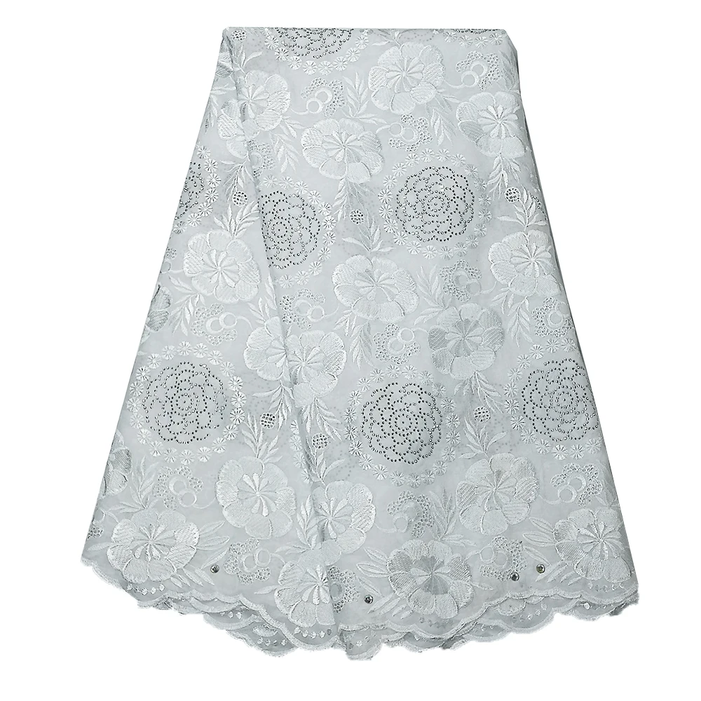 

Nigerian lace fabric 2019 high quality lace white embroidered fabrics swiss voile african cotton dry lace fabrics