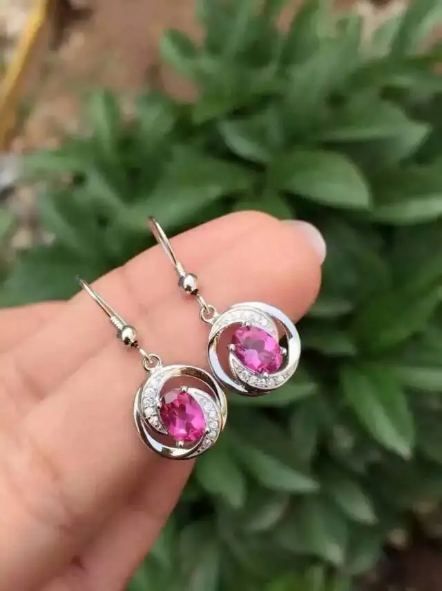 

natural pink topaz stone drop earrings 925 silver Natural gemstone earring women romantic fashion drop earrings for wedding