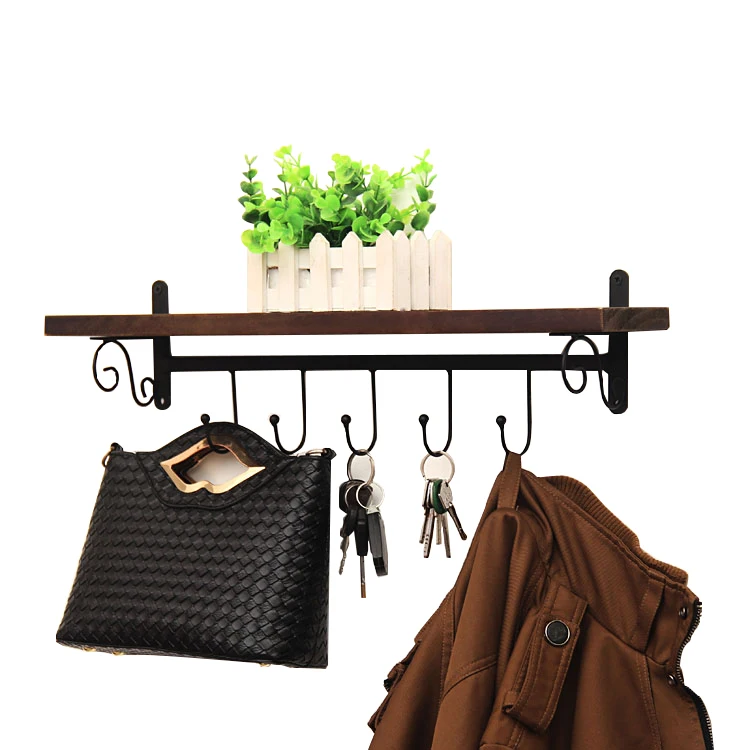 

Industrial Wood Shelf with Hooks