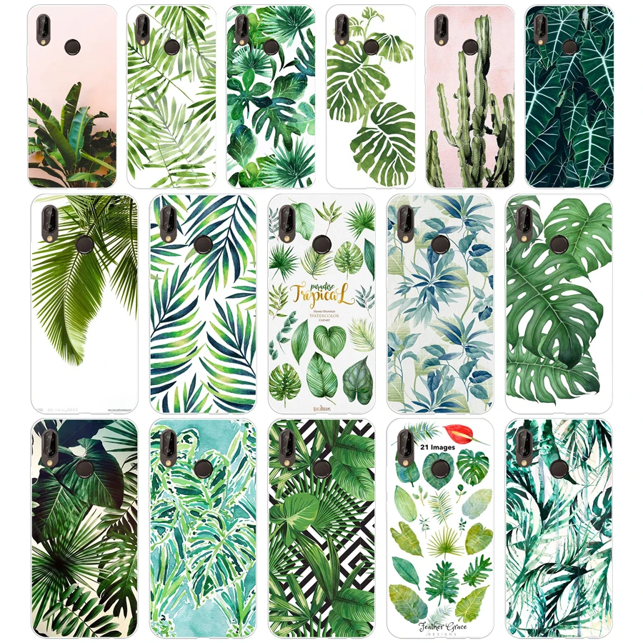 

285H Tropical plants fresh green leaves Soft Silicone Tpu Cover Case for huawei Nova 3 3i p smart