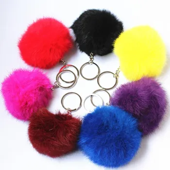 

100Piece/pack High Quality Fur Brand Bag Keychain Pompon Keyring Rabbit FurBall Keychain Fur Brand Charms Keychain Fur Key ring