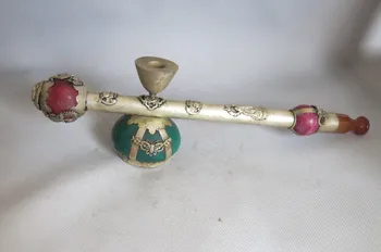 

Rare old Qing Dynasty Silver& jade pipe,1840,Dragon&Phoenix&Butterfly,free shipping