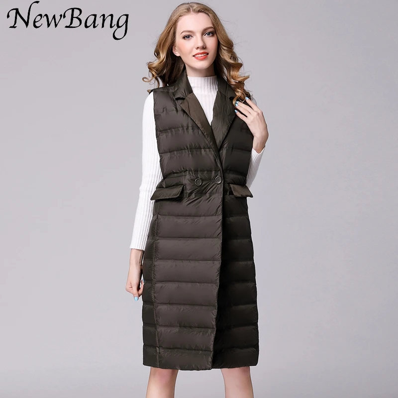 NewBang Brand Women's Long Vest Ultra Light Down Vests Women Female Down Coat Long Sleeveless Turn-down Collar Jacket NewBang Brand Women's Long Vest Ultra Light Down Vests Women Female Down Coat Long Sleeveless Turn-down Collar Jacket