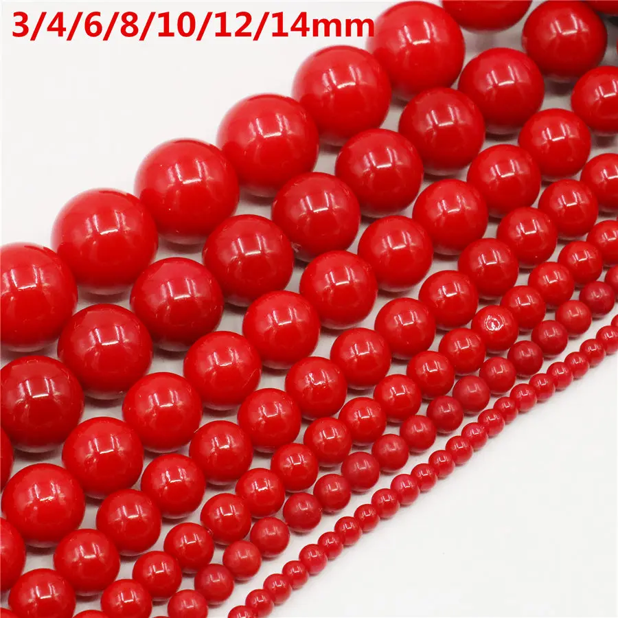 Wholesale 3/4/6/8/10/12/14/16mm Red Shell Pearl Round Loose Beads For Jewelry Making Choker Making Diy Bracelet Jewellery