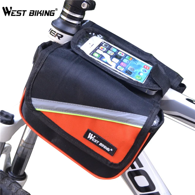 

WEST BIKING 5.5Inch Cycling Bike Front Frame Bag Tube Pannier Double Pouch for Cellphone Riding Bicycle Basket Bike Accessories