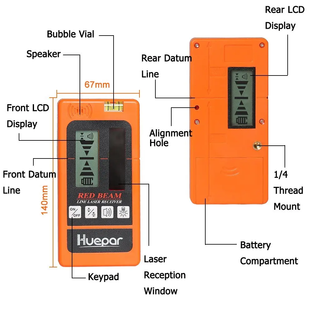 Huepar лазерный детектор для линейного лазерного Красного луча цифровой лазерный приемник используется с импульсными линейными лазерами расстояние до 50 м-LR635