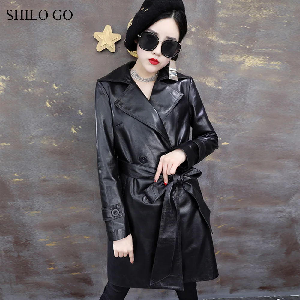 Тренч SHILO GO Женский длинный двубортный из натуральной овчины с отложным