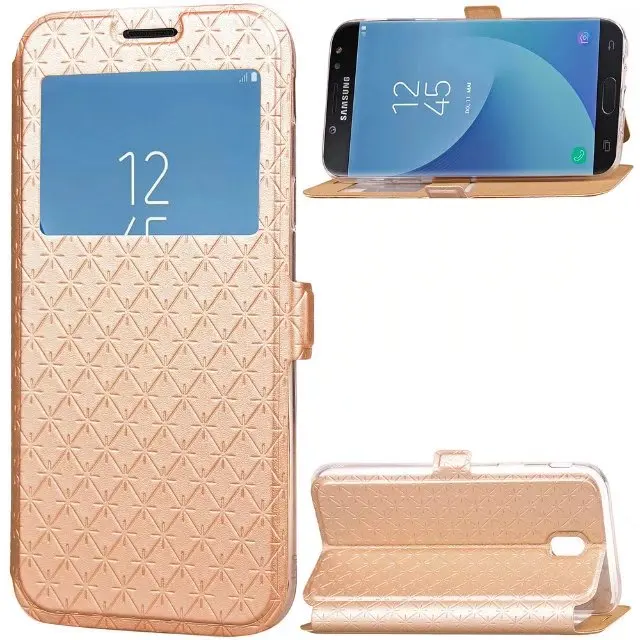 

50pcs/lot Window Lozenge Card TPU shell leather case cover for Samsung Galaxy J3 J5 J7 2017 J330 J530 J730 wallet cover case