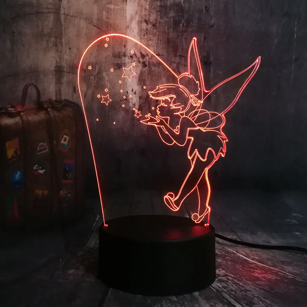 Новый мультяшный милый ночник Elf Tinker Bell Miss 7 цветов светодиодный 3D милая