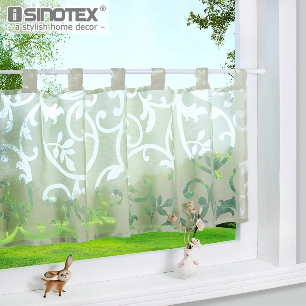 

Kitchen Curtain Fashion Cafe Floral Burnout Pastoral Style Polyester Small Cafe Curtain For the Kitchen Home Decoration 1PCS
