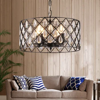 

American village black Iron crystal pendant light bird cage dining room living room bar kitchen hanging lighting
