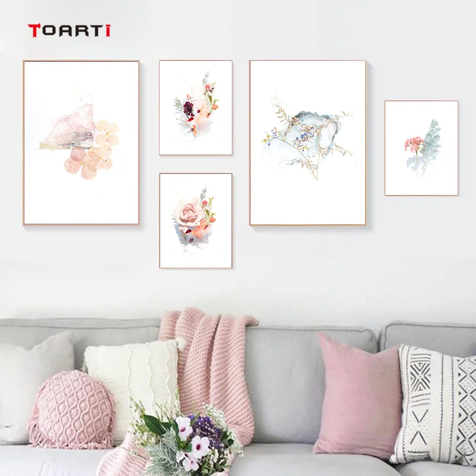 Gorgeous Blossom Drawing Wall Art Modern Realistic Painting Watercolor Prints Nordic Vintage Poster Living Room Decoration Mural (3)