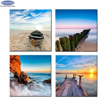 

5D DIY Diamond Painting Sea Beach Scenery Embroidery Full Square Mosaic Diamond Cross Stitch Rhinestone Paintings 4pcs A86