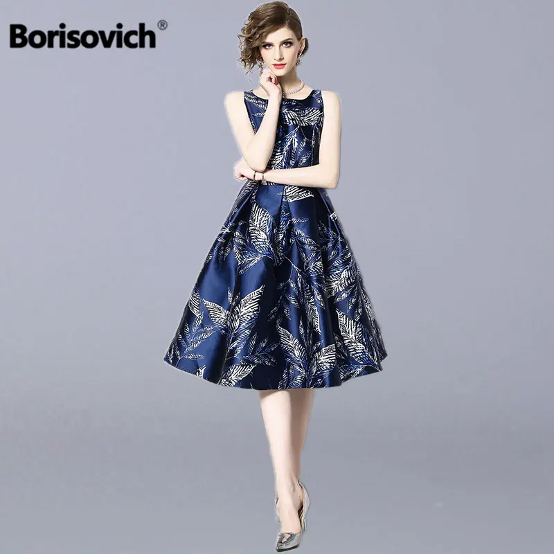 

Borisovich Ladies Elegant Party Dresses New 2019 Spring Fashion Vintage Print Sleeveless A-line Women Casual Long Dress N895