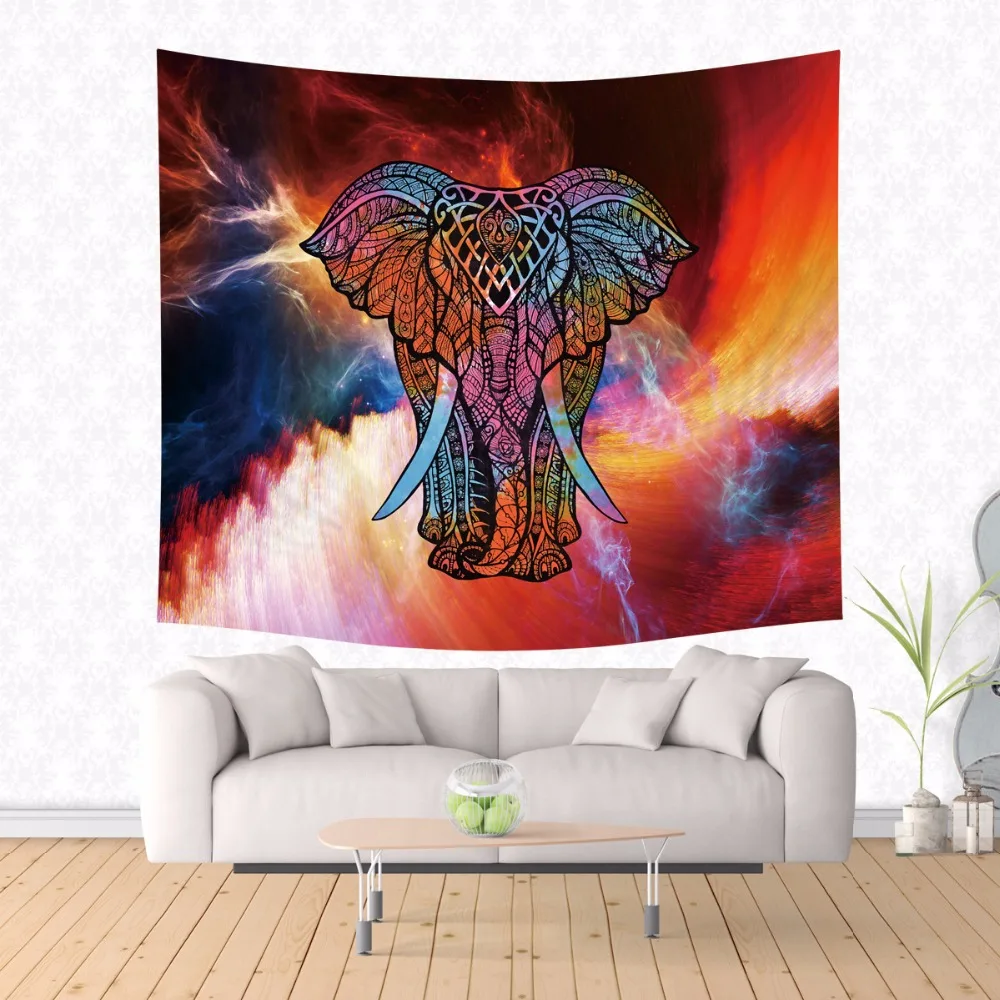 

New Lotus Elephant Wall Hanging Tapestry Aubusson Colored Home Decor Mandala Religious Boho Wall Carpet Bohemia Beach Blanket