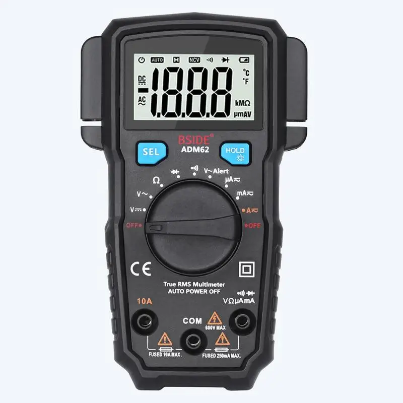 

American Version Auto Range Digital Multimeter RMS AC DC Current Clamp Handheld Style 2000 Count CATII 600V Safety Rating Autom