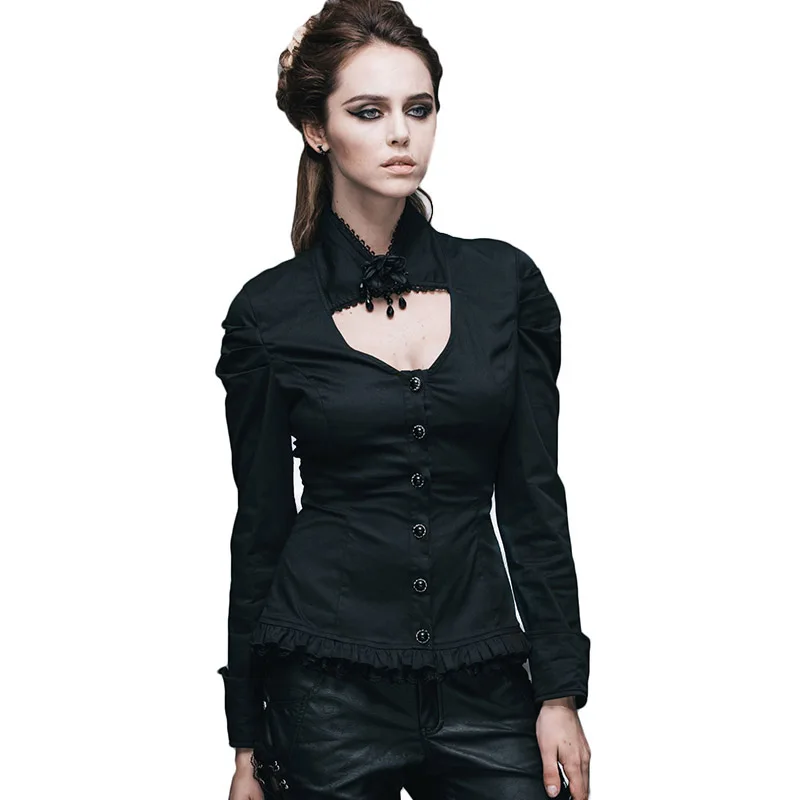 

Steampunk Shirt With Buttons Women Gothic Long Sleeve Women's Blouse Feminine Shirts Sexy Clothes With Deep V Collar
