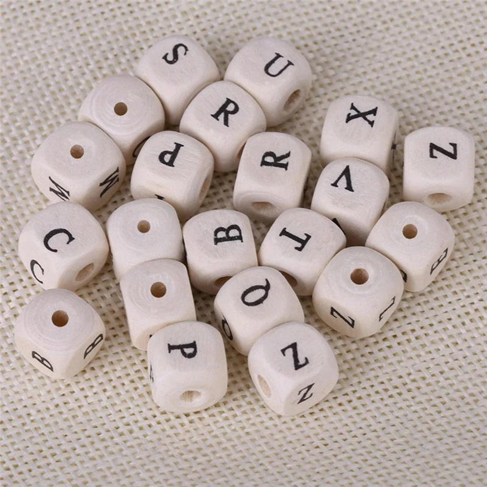 100pcs Wood Square-shaped Loose Alphabet Beads Wooden Beading for Jewelry Making and DIY Bracelet or Necklace