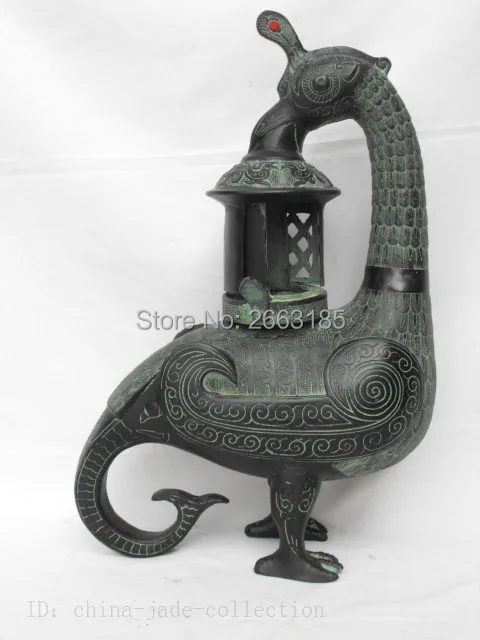 

Chinese Antique Bronze Imitation Elephant Tail Bird Phoenix Lamp Statue Mascot Sculpture Living Room Home Decoration